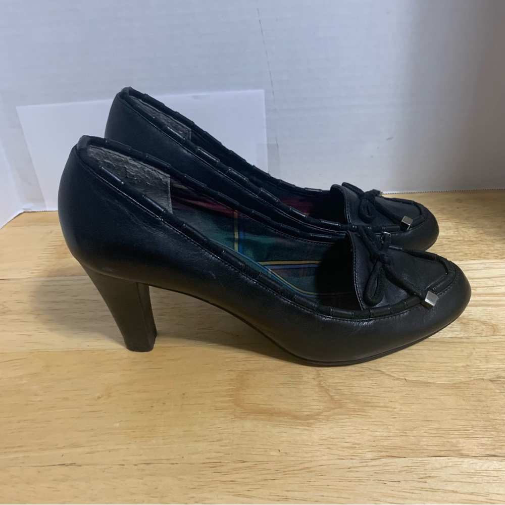 American Living Heels Womens 8.5M Reid Casual Slip‎ On Pumps Black Leather